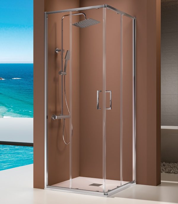Prisma Angular de Ducha 2 Fijos + 2 Puertas Correderas